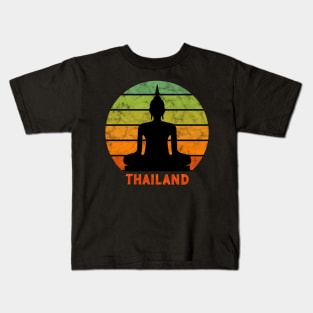 Thailand Buddha Silhouette On A Rainbow Of Sunset Colors Kids T-Shirt